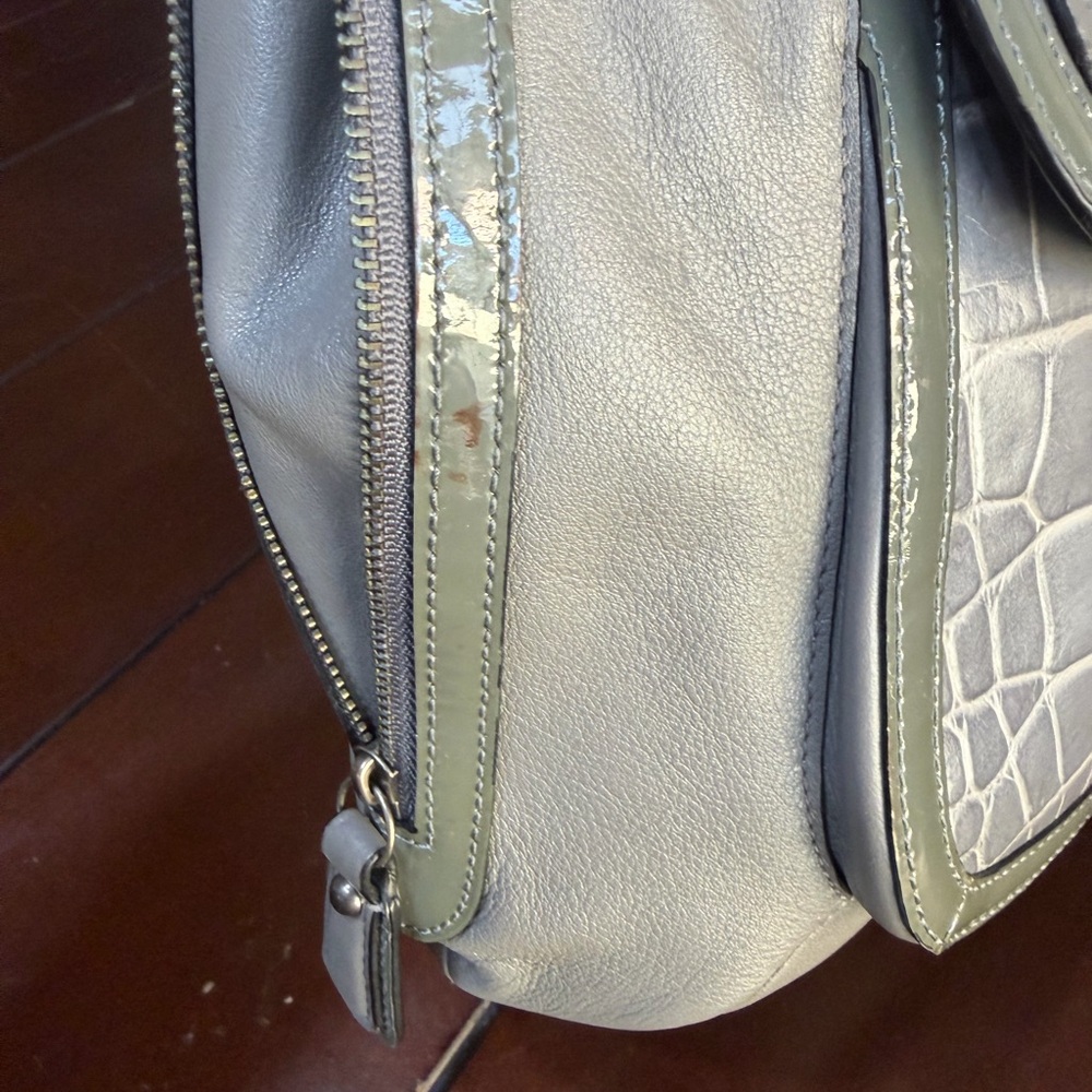 Coach Kristen Spectator Bag Expandable Grey Green Leather Zip Double Handle - Picture 6 of 16